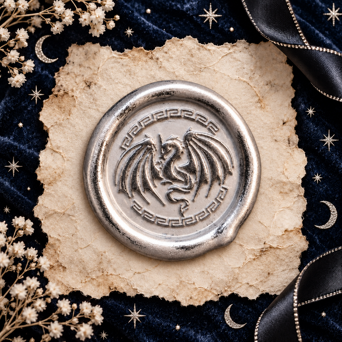 Handmade Dragon Wings Spread Wax Seals Peel & Stick - Multiple Colors Silver Accents