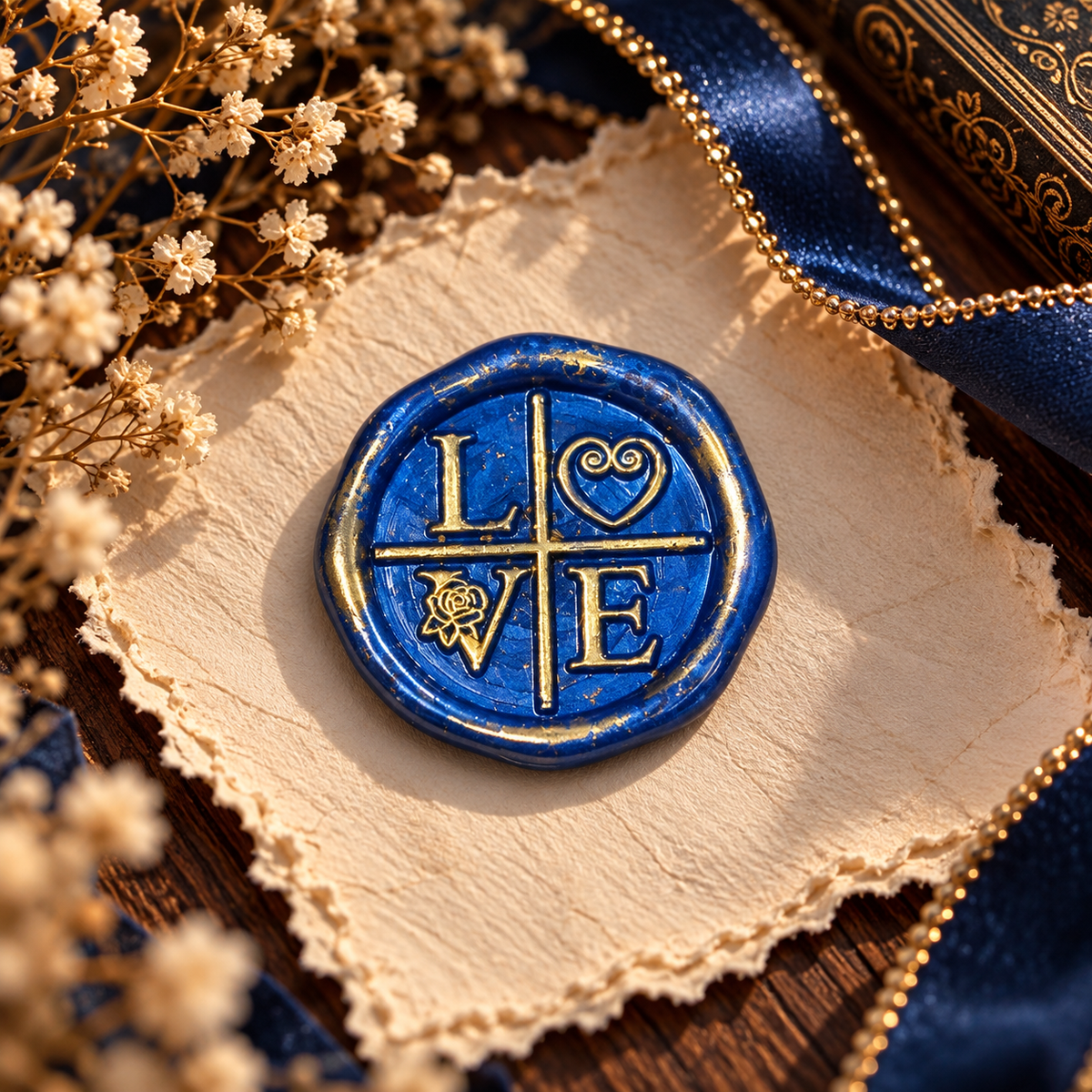 Handmade LOVE Wax Seals Peel and Stick Ready to stick Multiple Color with Gold Accents