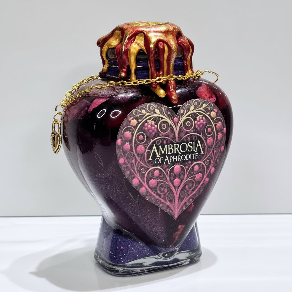 Ambrosia of Aphrodite Heart A Color Changing Potion Bottle Prop Decorative 5" tall
