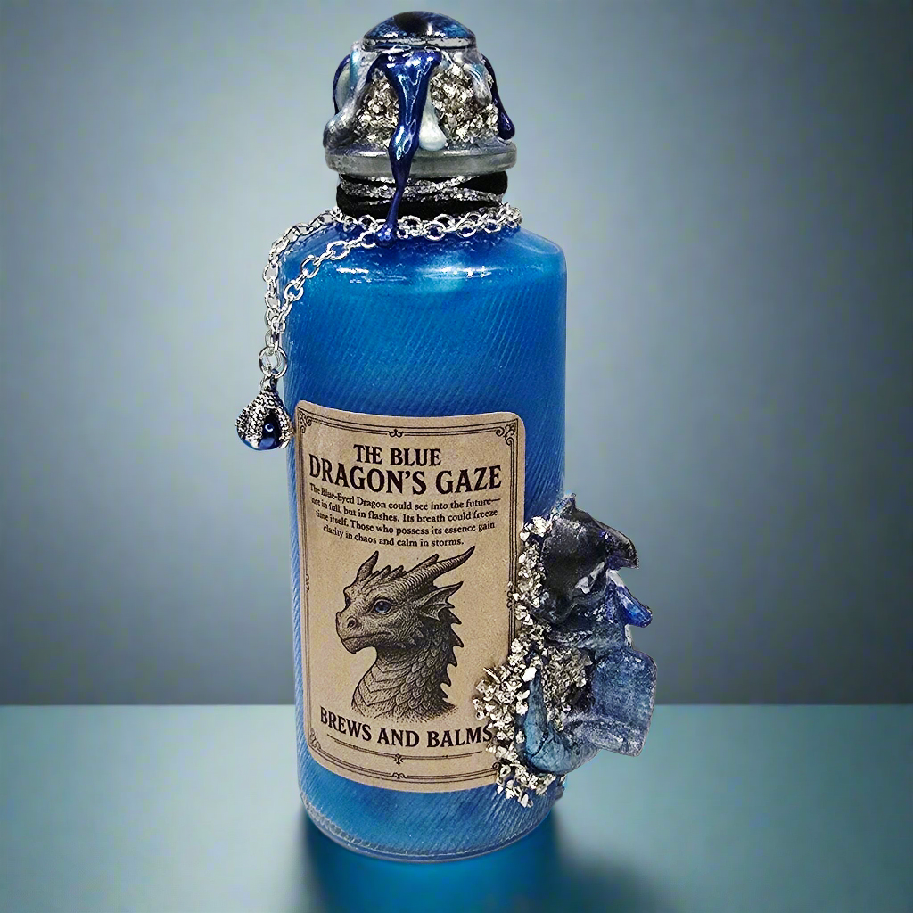 Blue Dragon Potion Bottle – Color Changing Fantasy Decor – Sapphire Dragon Inspired Gift – Brews & Balms