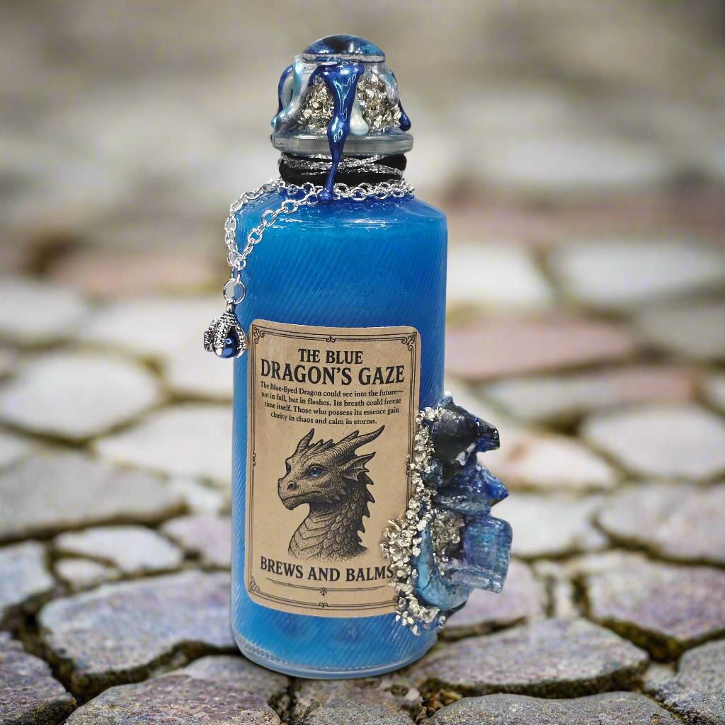 Blue Dragon Potion Bottle – Color Changing Fantasy Decor – Sapphire Dragon Inspired Gift – Brews & Balms