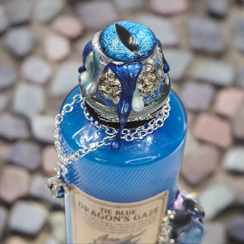 Handmade Blue Dragon Potion Bottle – Color Changing Fantasy Decor – Sapphire Dragon Inspired Gift – Brews & Balms