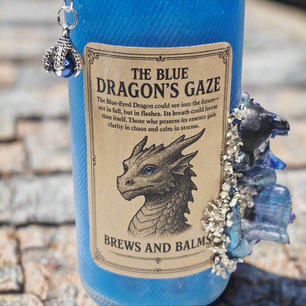 Blue Dragon Potion Bottle – Color Changing Fantasy Decor – Sapphire Dragon Inspired Gift – Brews & Balms