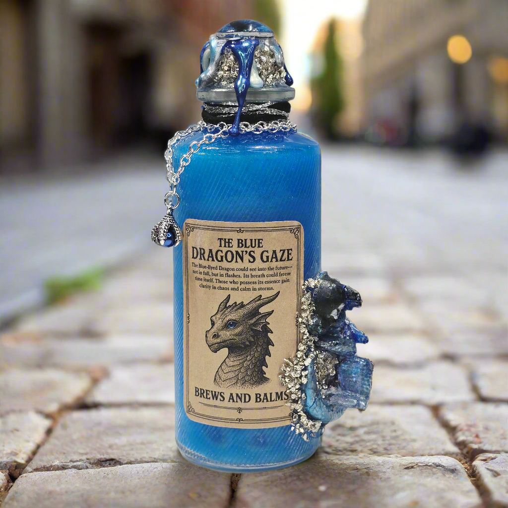 Blue Dragon Potion Bottle – Color Changing Fantasy Decor – Sapphire Dragon Inspired Gift – Brews & Balms