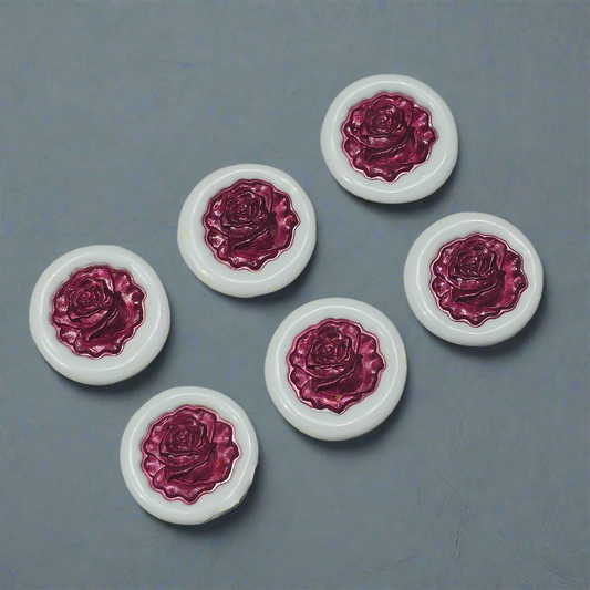 Blooming Rose Two Color Wax Seals, Set of SIX, Mulberry & Sky Light Blue, with adhesive