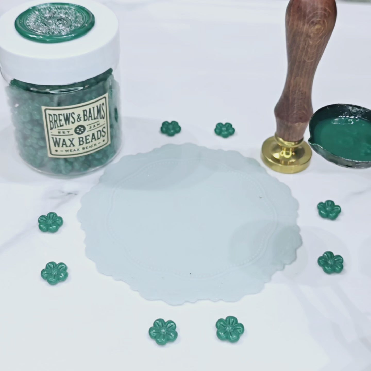 Four Leaf Clover Lucky Green & Gold Wax Seals, Set of Five for Invitations, Cards & Gifts