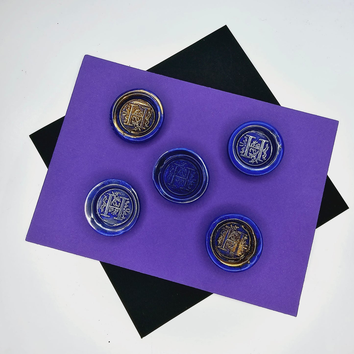 Letter H Wax Seals Metallic Blue Silver Gold Set of Five