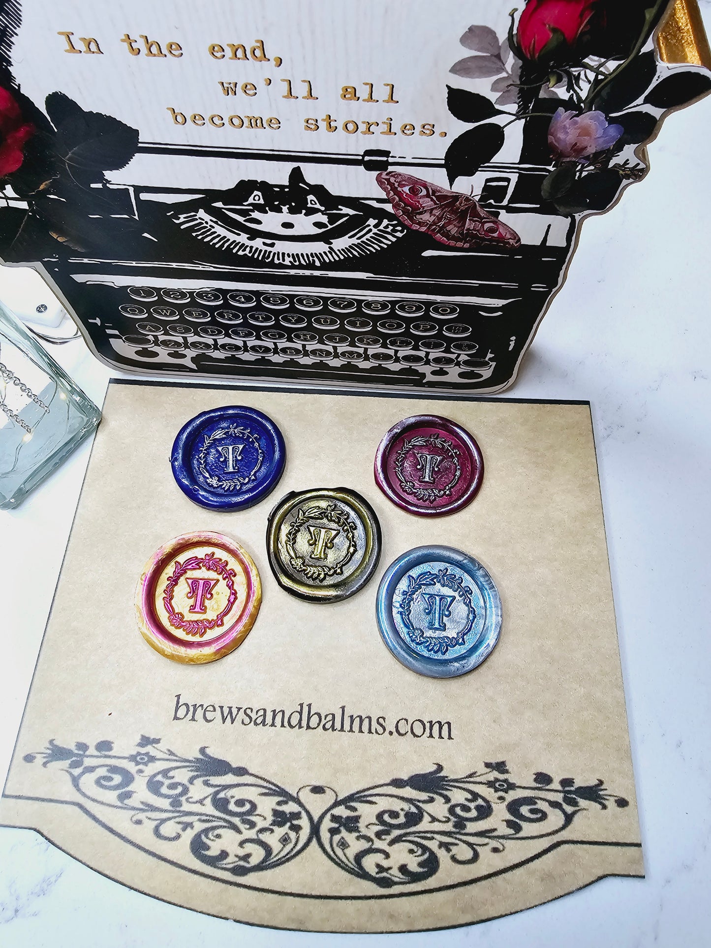 Letter T Wax Seal, Blue, Red, Gold, Black & Silver Metallic Set of 5 Wax Seals