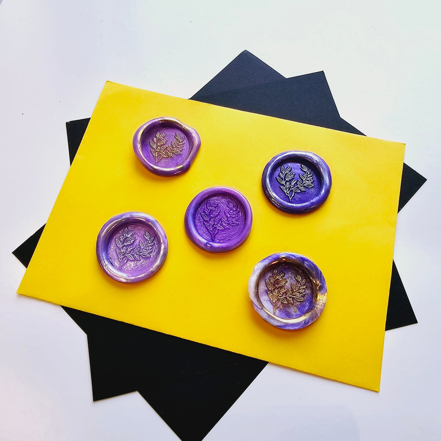 Eucalyptus Wax Seals Metallic Marbled Purple Silver & Gold Set of Five