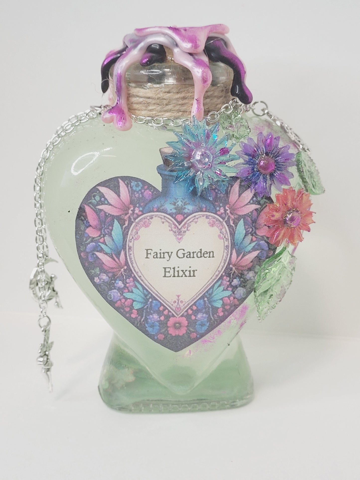 Fairy Garden Elixir Decorative Bottle, Heart Shaped Bottle