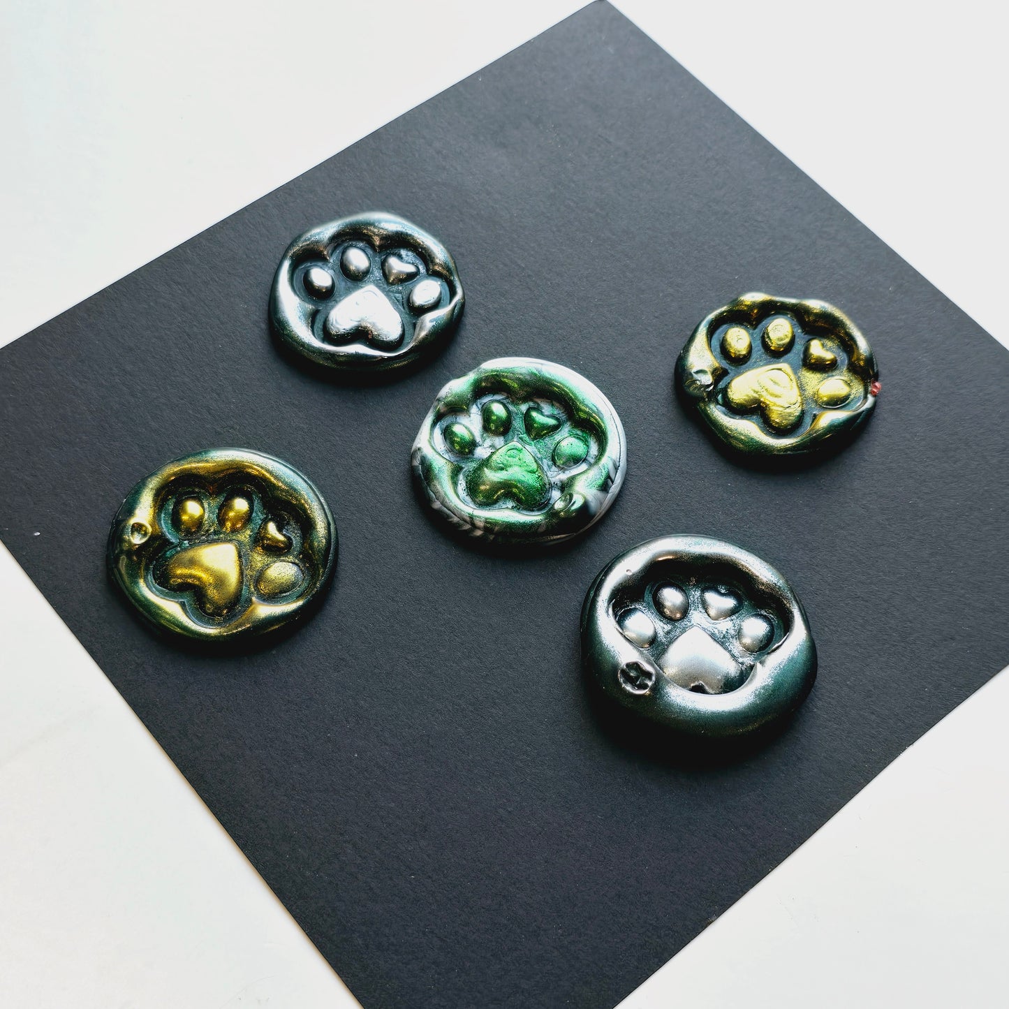 Paw Wax Seals Metallic Marbled Green, Gold & Silver Set of Five