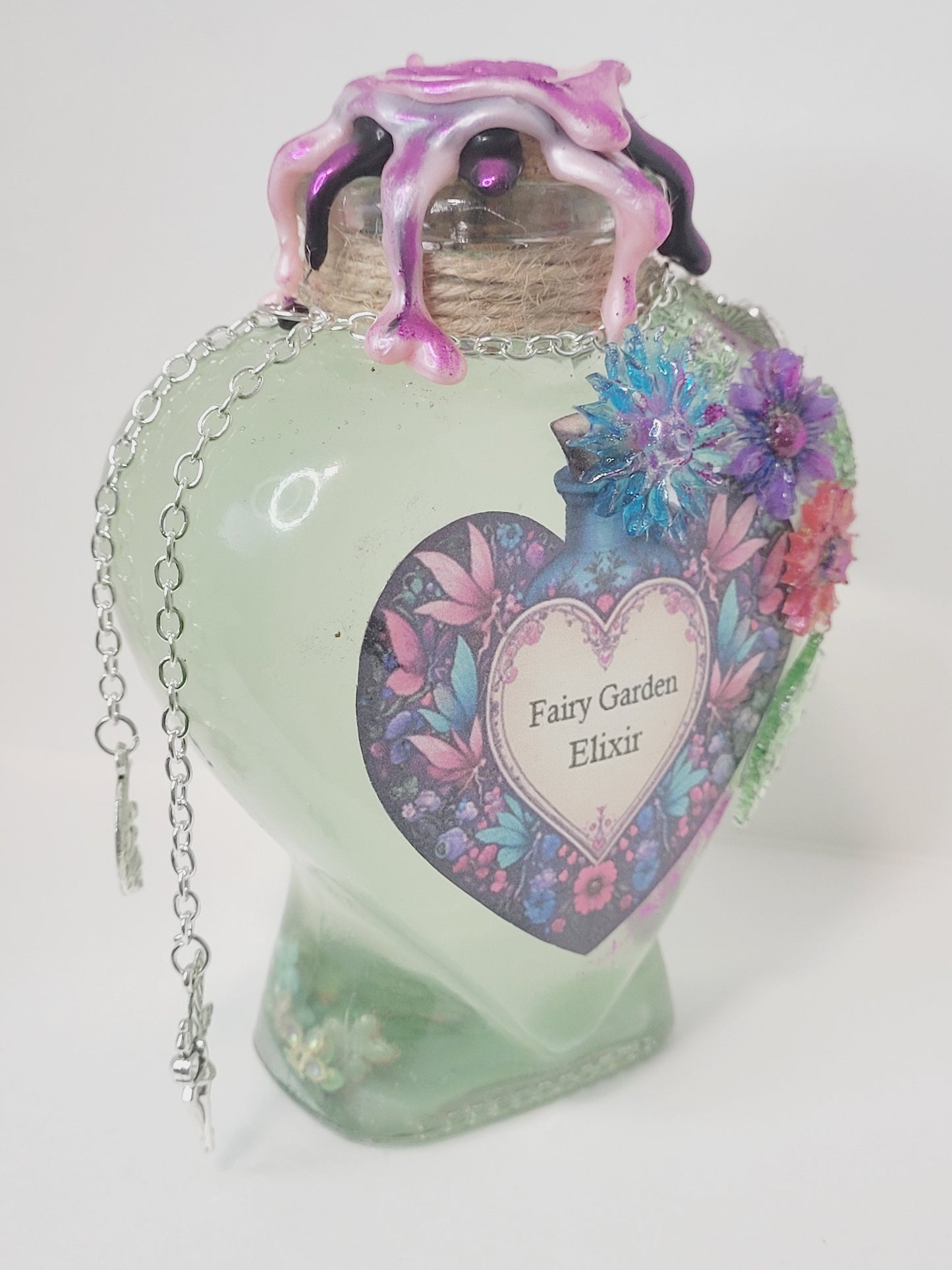 Fairy Garden Elixir Decorative Bottle, Heart Shaped Bottle