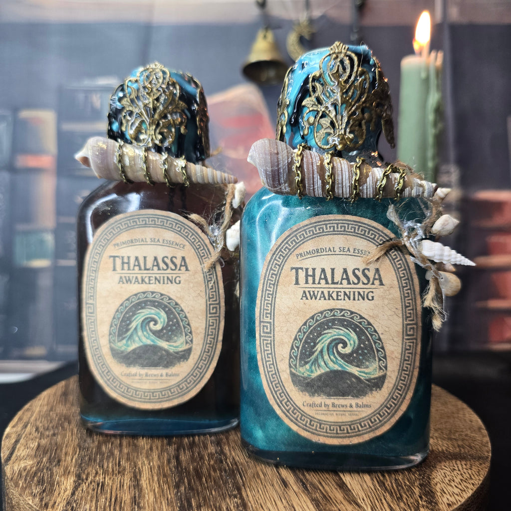 Handmade Thalassa Awakening Potion – Color Changing Ocean Decor Bottle – Black to Teal Greek Mythology Inspired Gift