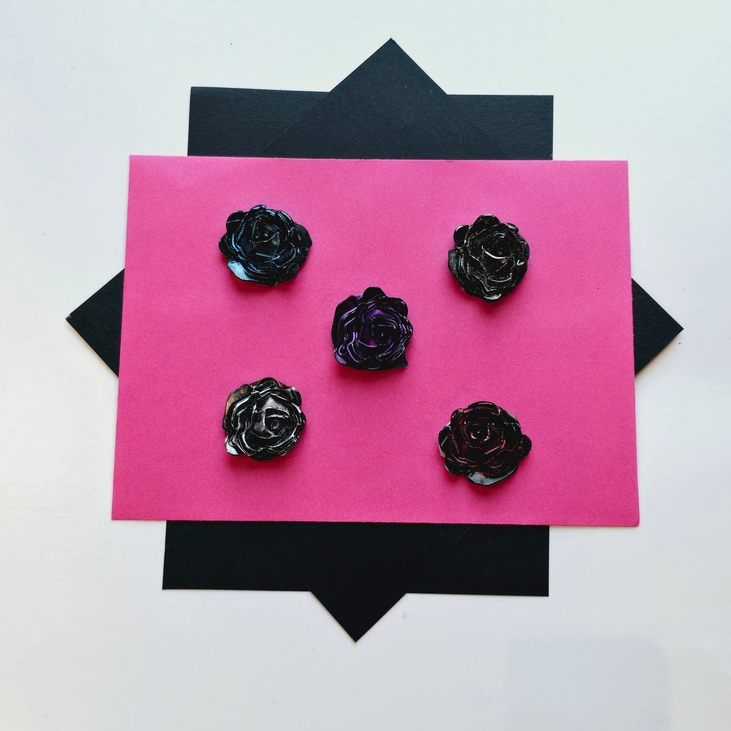 3D Rose Wax Seals Metallic Black, Purple, Gold, Silver, Blue & Red Set of Five