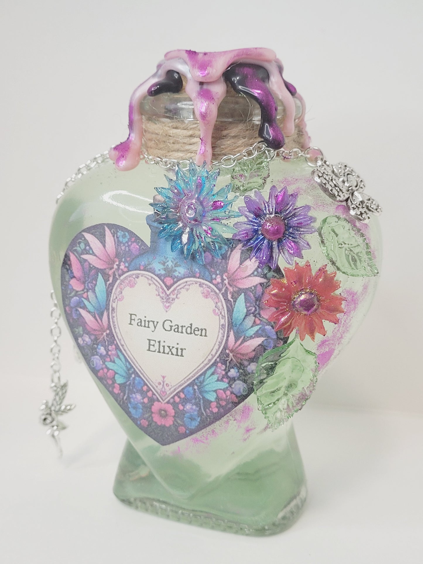 Fairy Garden Elixir Decorative Bottle, Heart Shaped Bottle