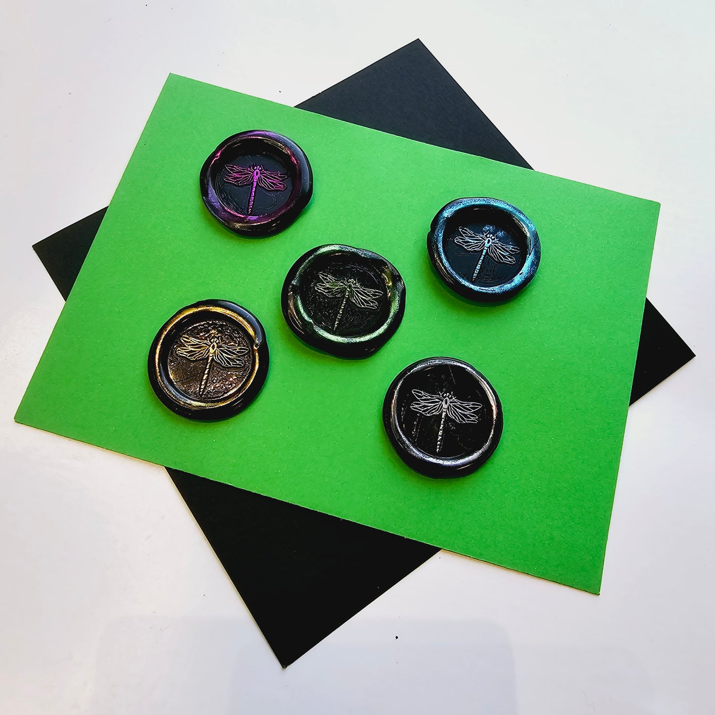 Dragonfly Wax Seal Metallic Black & Multi Color Set of Five