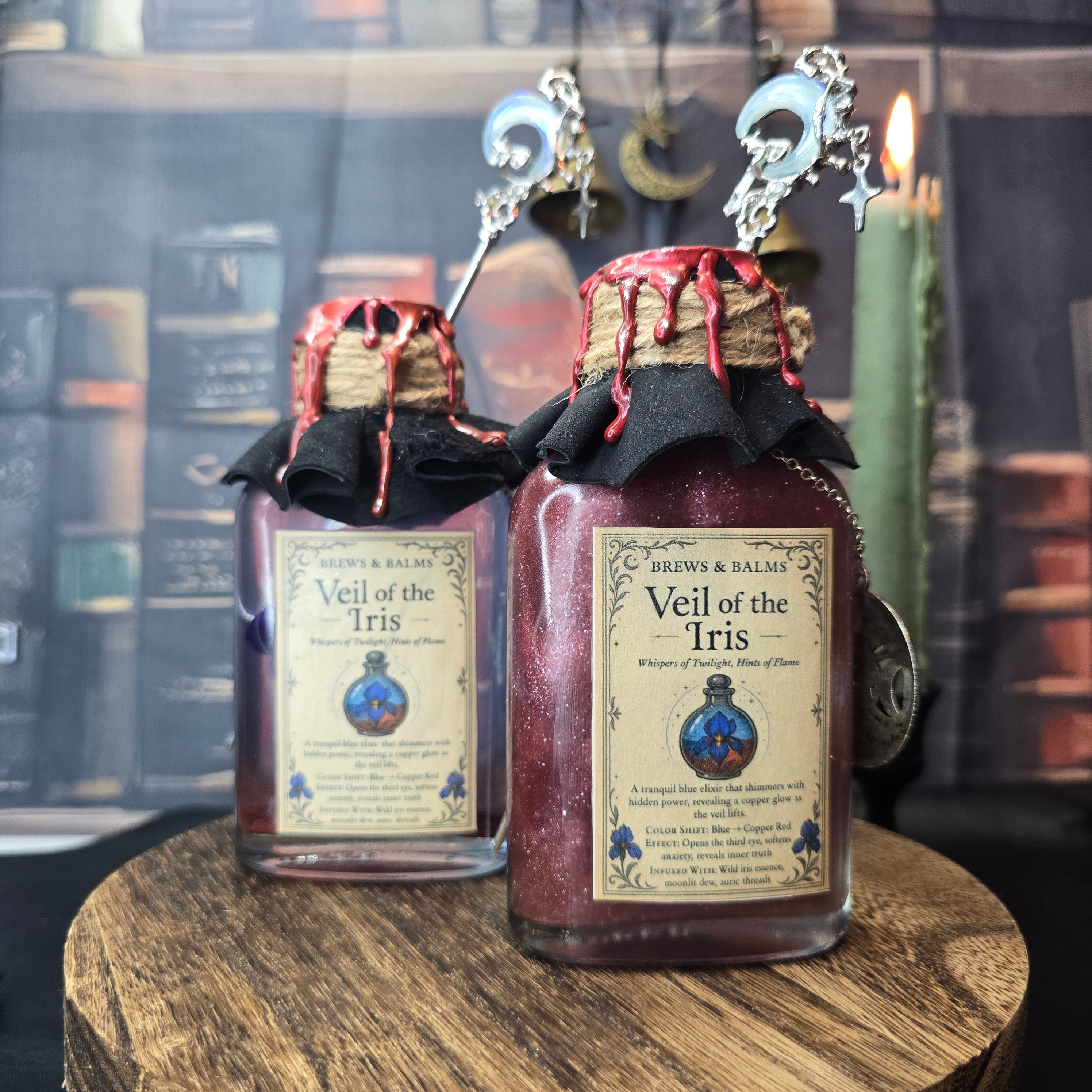 Handmade Veil of the Iris Potion Bottle – Color Changing Fantasy Decor – Blue to Copper Dreamy Gift