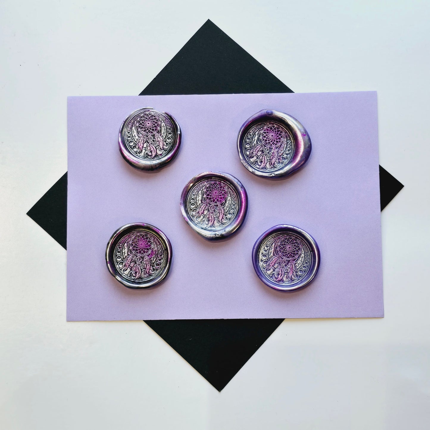 Dream Catcher Wax Seals, Metallic Marbled Purple & Silver Set of Five