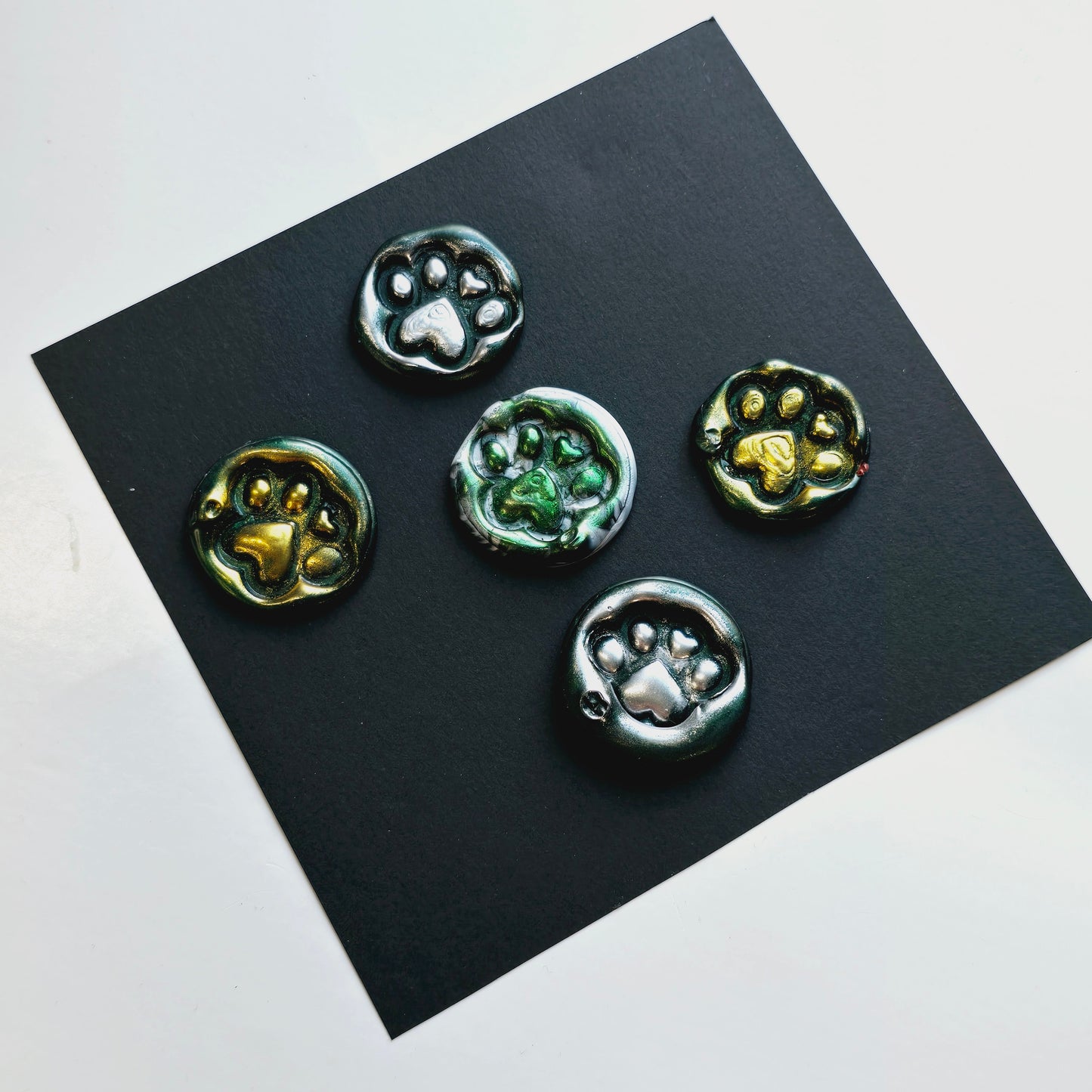 Paw Wax Seals Metallic Marbled Green, Gold & Silver Set of Five