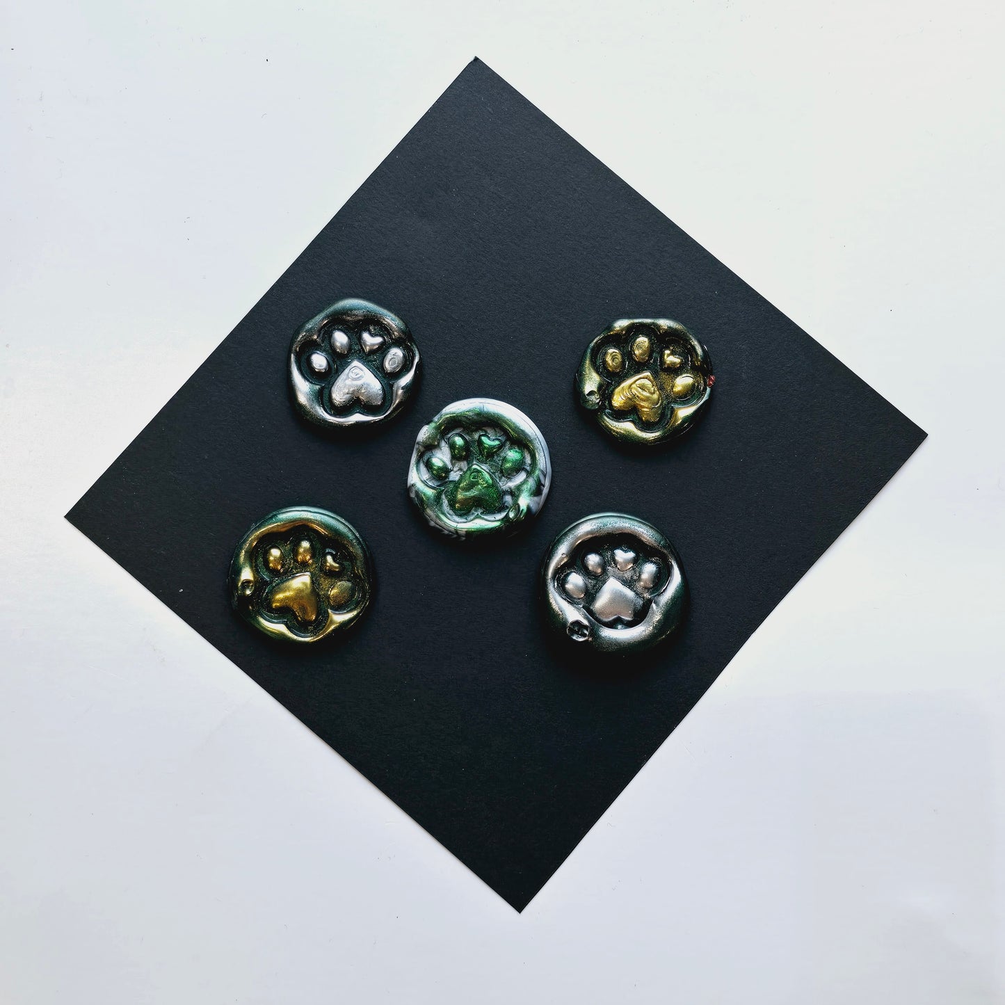 Paw Wax Seals Metallic Marbled Green, Gold & Silver Set of Five