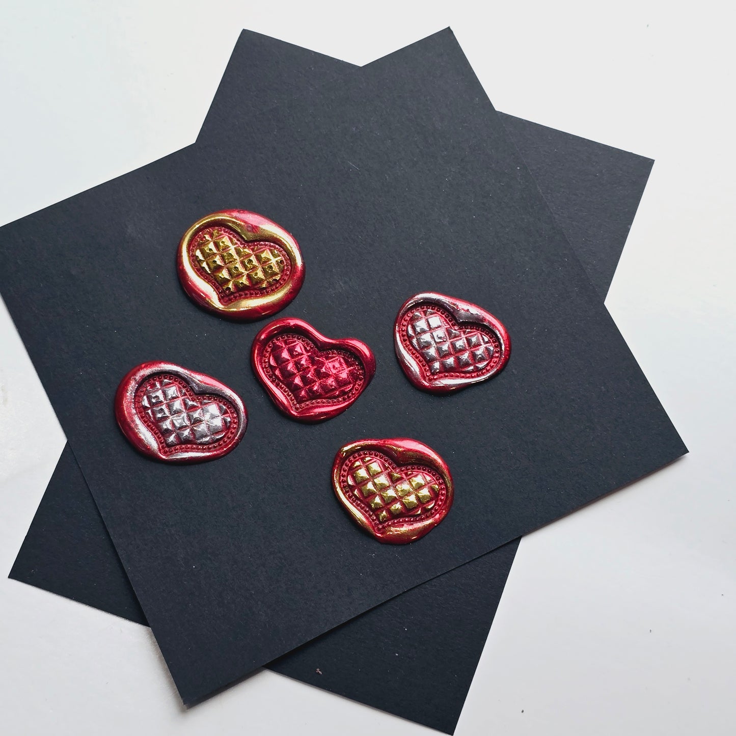 Heart Wax Seals Red Gold & Silver Set of Five