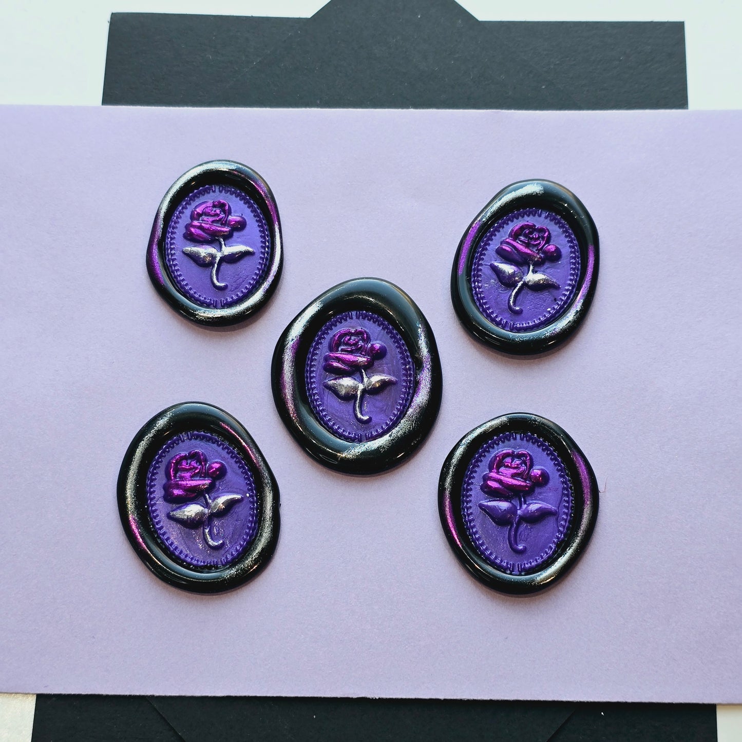 Rose Wax Seals Black Purple & Silver Set of Five