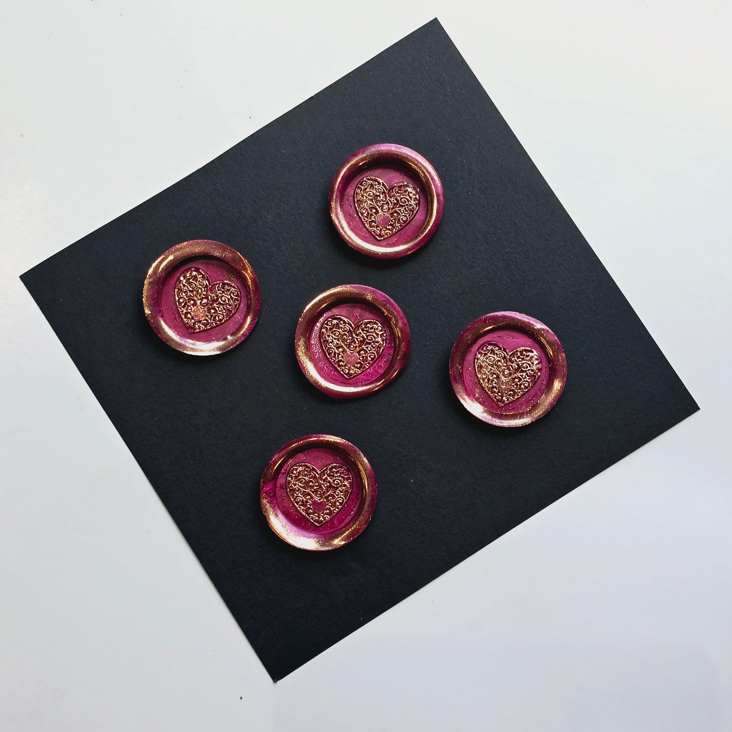 Heart Wax Seals, Metallic Ruby Red & Gold Set of Five