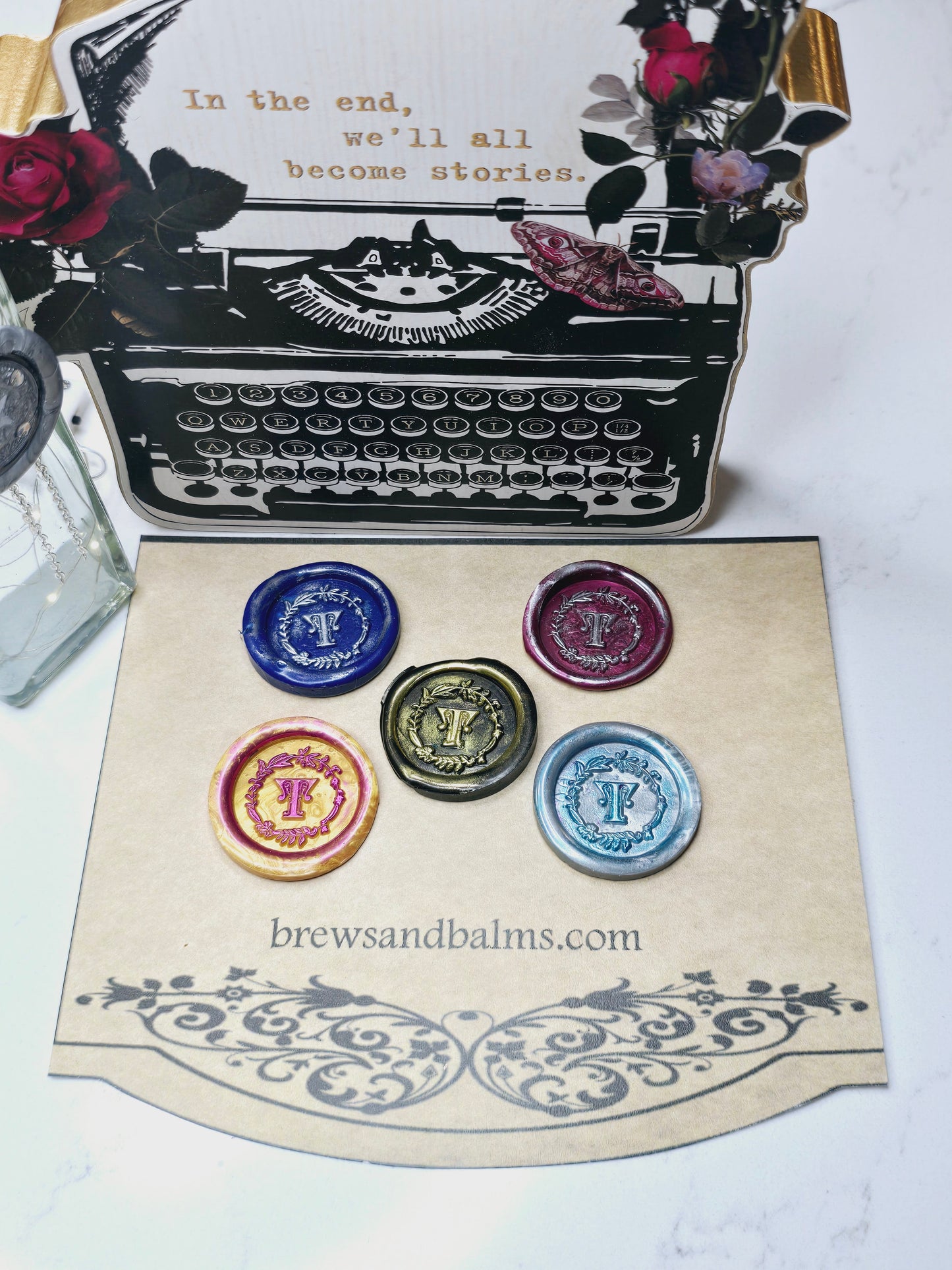 Letter T Wax Seal, Blue, Red, Gold, Black & Silver Metallic Set of 5 Wax Seals