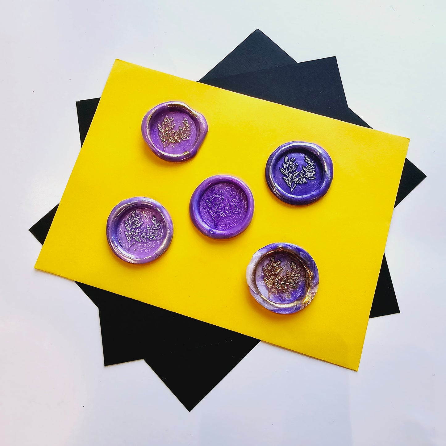 Eucalyptus Wax Seals Metallic Marbled Purple Silver & Gold Set of Five