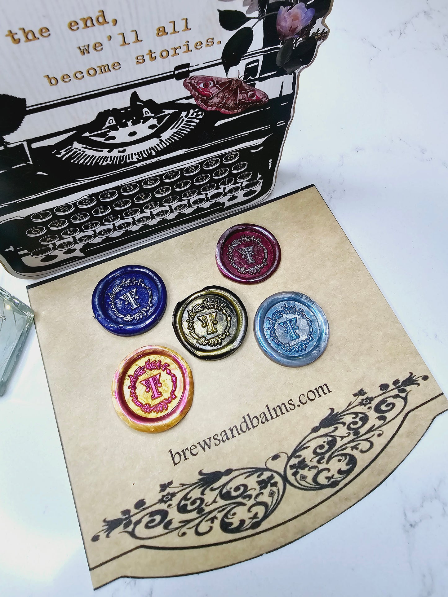 Letter T Wax Seal, Blue, Red, Gold, Black & Silver Metallic Set of 5 Wax Seals