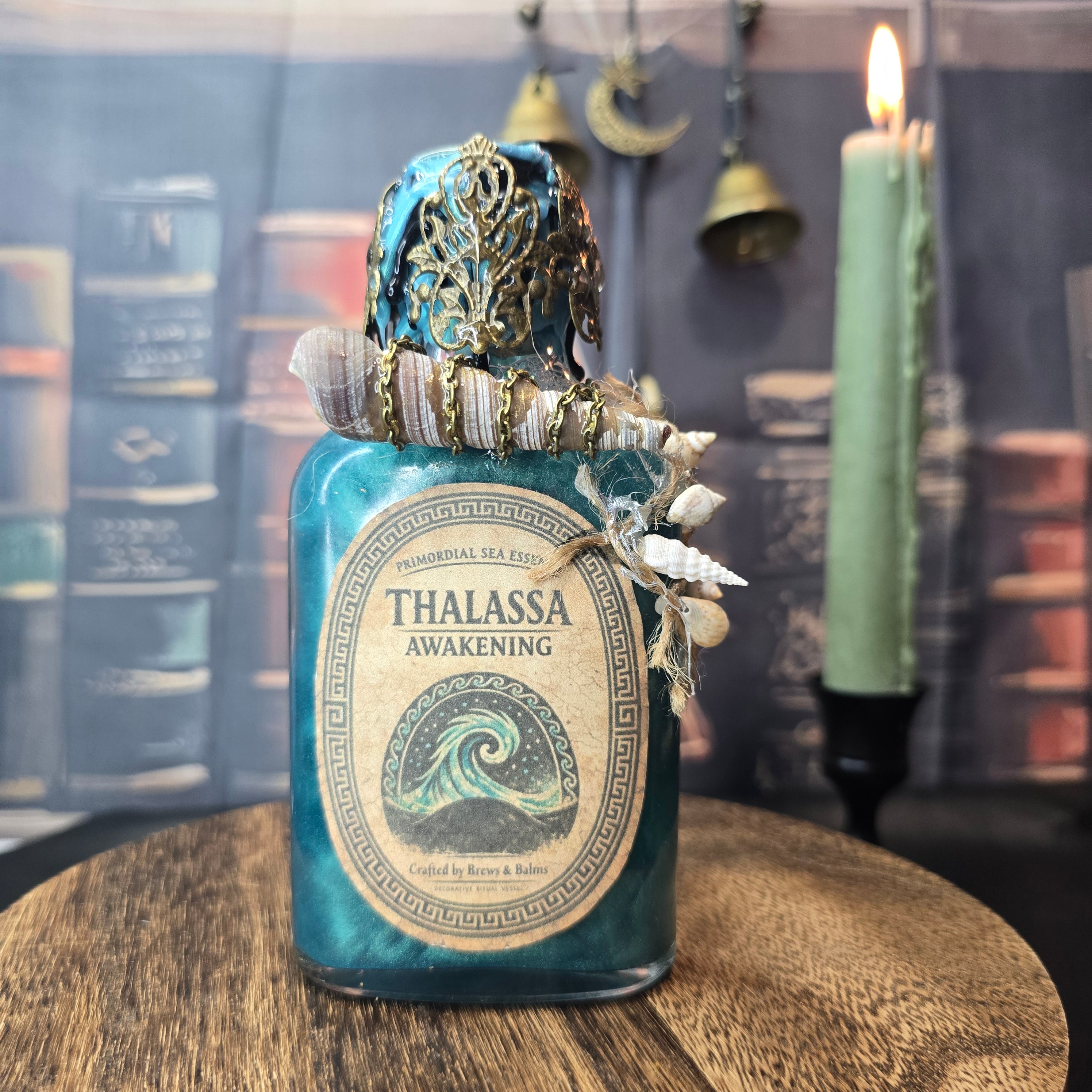 Handmade Thalassa Awakening Potion – Color Changing Ocean Decor Bottle – Black to Teal Greek Mythology Inspired Gift