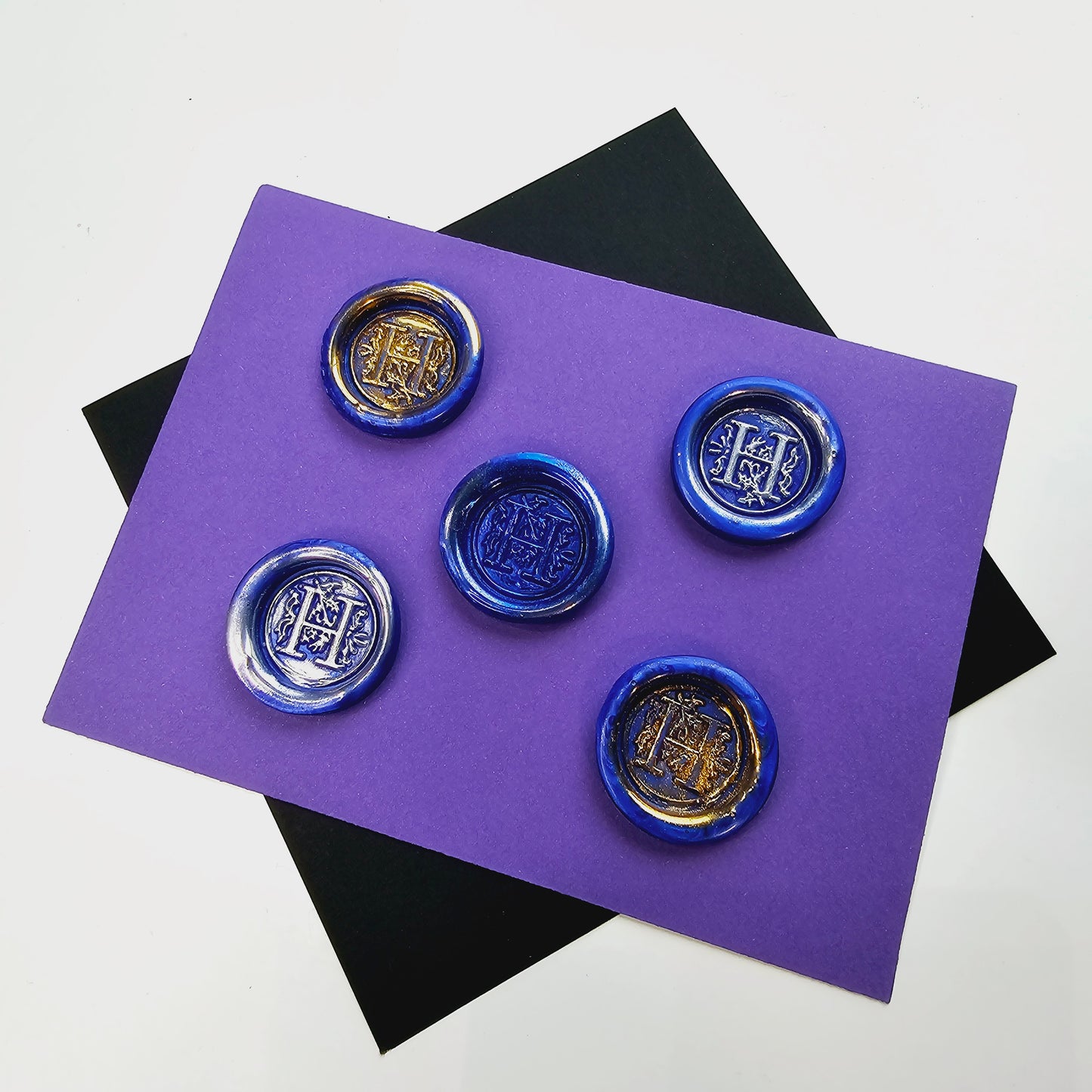 Letter H Wax Seals Metallic Blue Silver Gold Set of Five