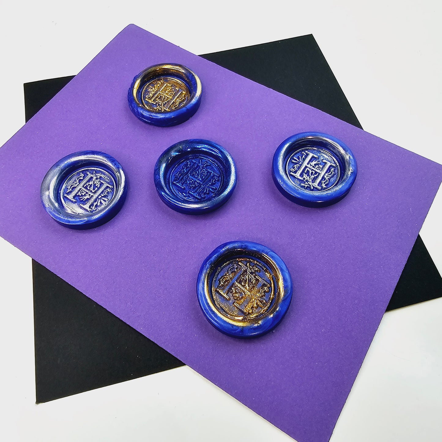 Letter H Wax Seals Metallic Blue Silver Gold Set of Five