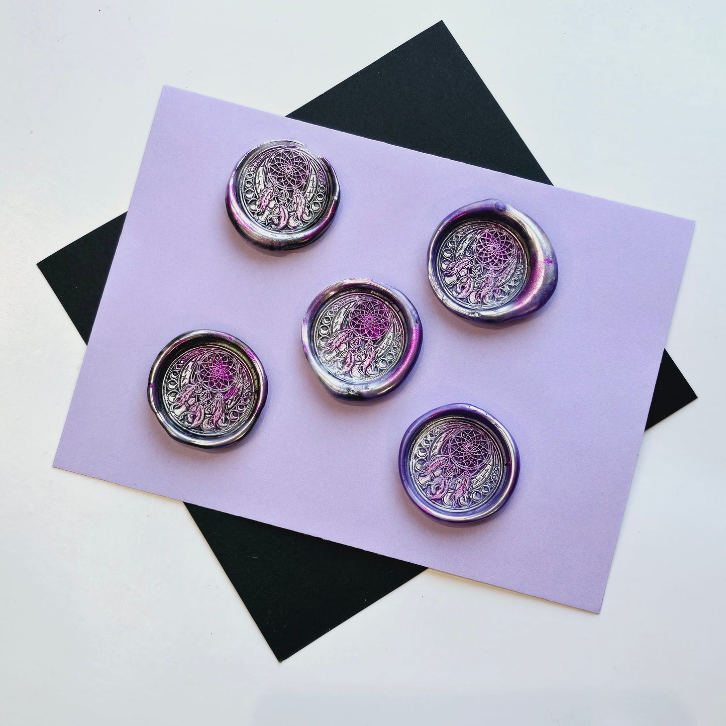 Dream Catcher Wax Seals, Metallic Marbled Purple & Silver Set of Five