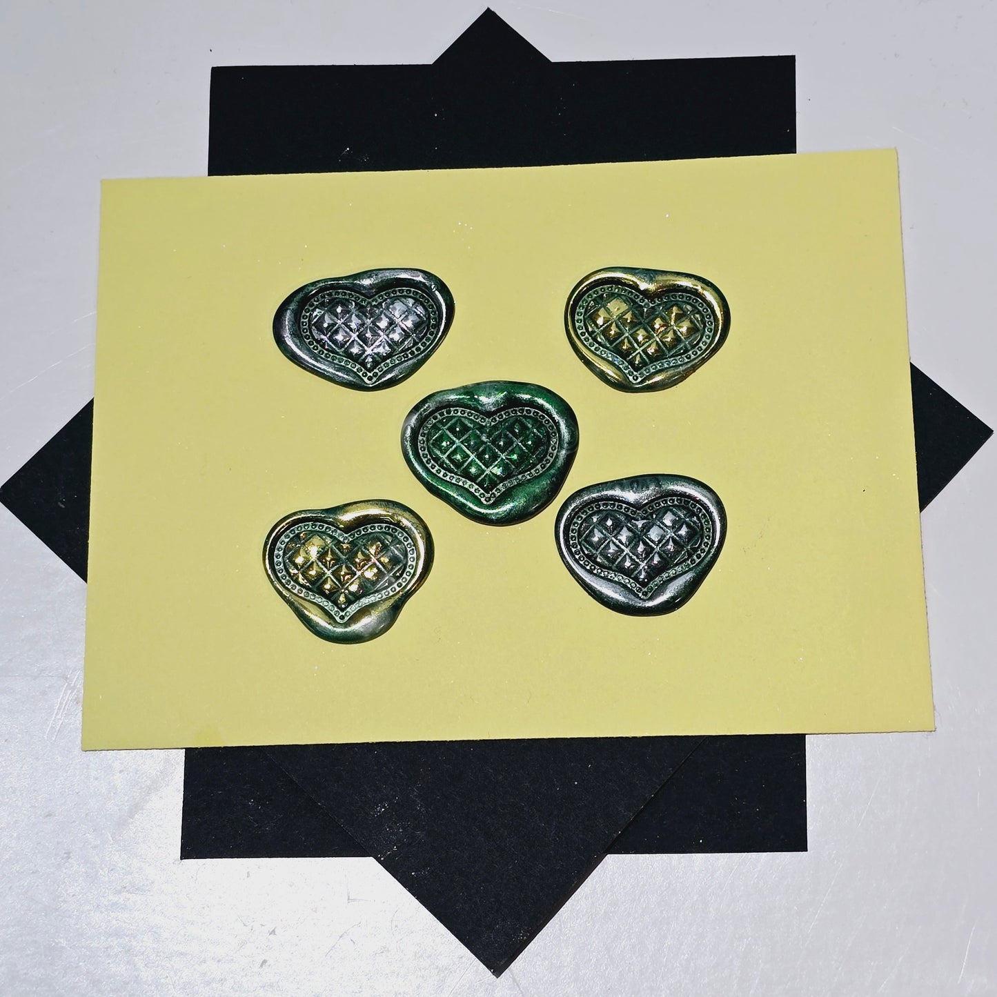 Heart Wax Seals Green Silver & Gold Set of Five