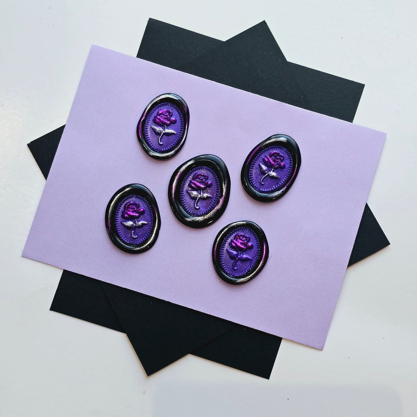 Rose Wax Seals Black Purple & Silver Set of Five