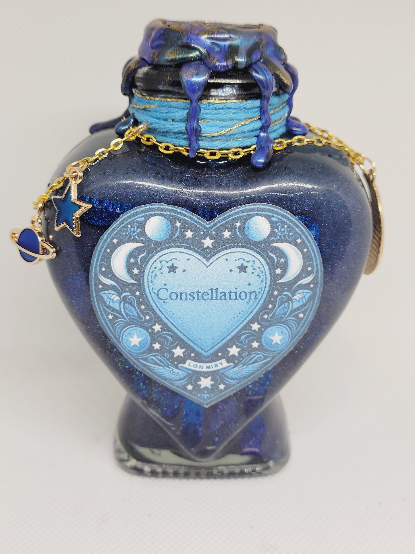 Constellation Elixir Potion Decorative Bottle, Heart Shaped Bottle Blue,Black,Gold and Silver, Be amongst the stars!