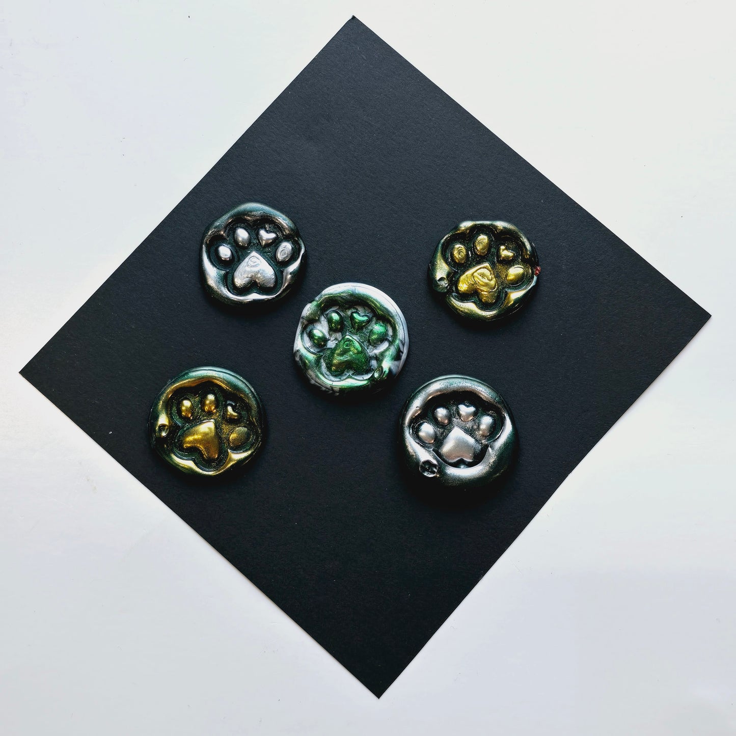 Paw Wax Seals Metallic Marbled Green, Gold & Silver Set of Five