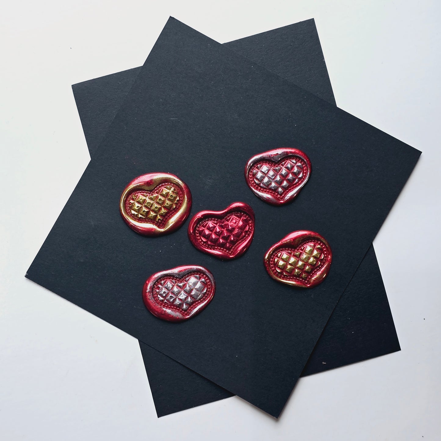 Heart Wax Seals Red Gold & Silver Set of Five