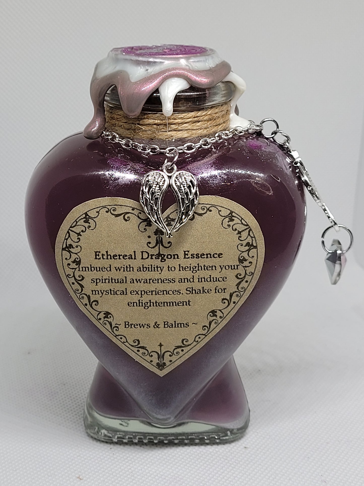 Ethereal Dragon Essence Brew Elixir Color Changing Potion Heart Shaped Bottle Purple