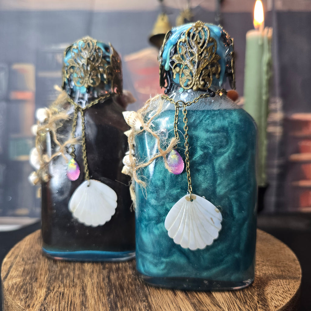 Handmade Thalassa Awakening Potion – Color Changing Ocean Decor Bottle – Black to Teal Greek Mythology Inspired Gift
