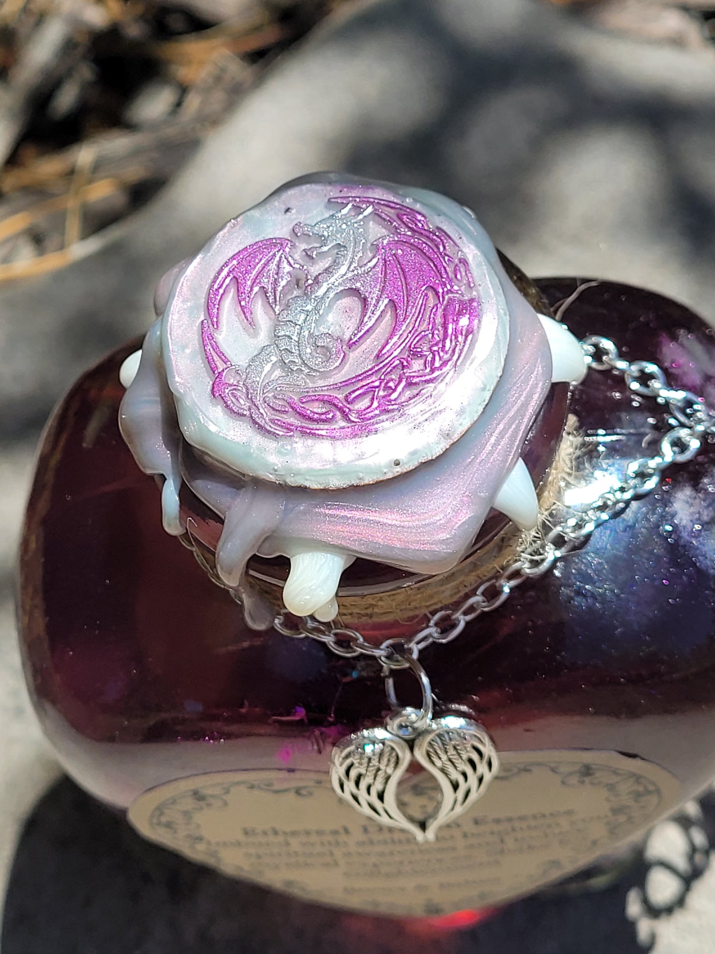 Ethereal Dragon Essence Brew Elixir Color Changing Potion Heart Shaped Bottle Purple