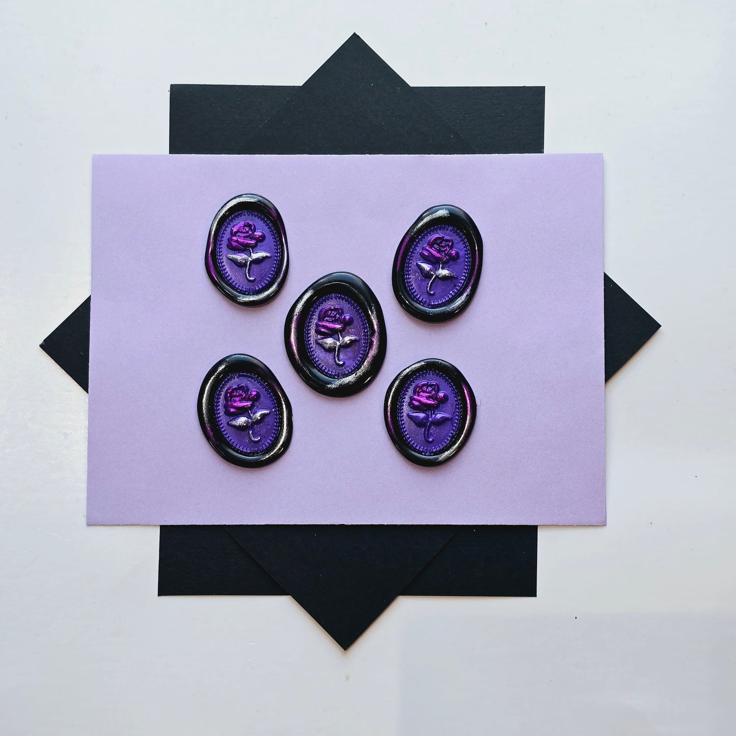 Rose Wax Seals Black Purple & Silver Set of Five