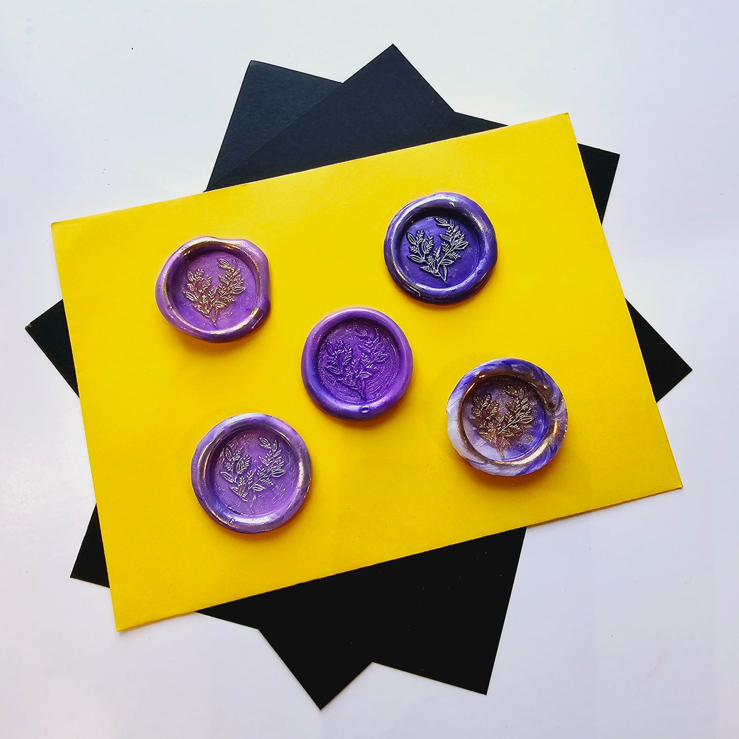 Eucalyptus Wax Seals Metallic Marbled Purple Silver & Gold Set of Five