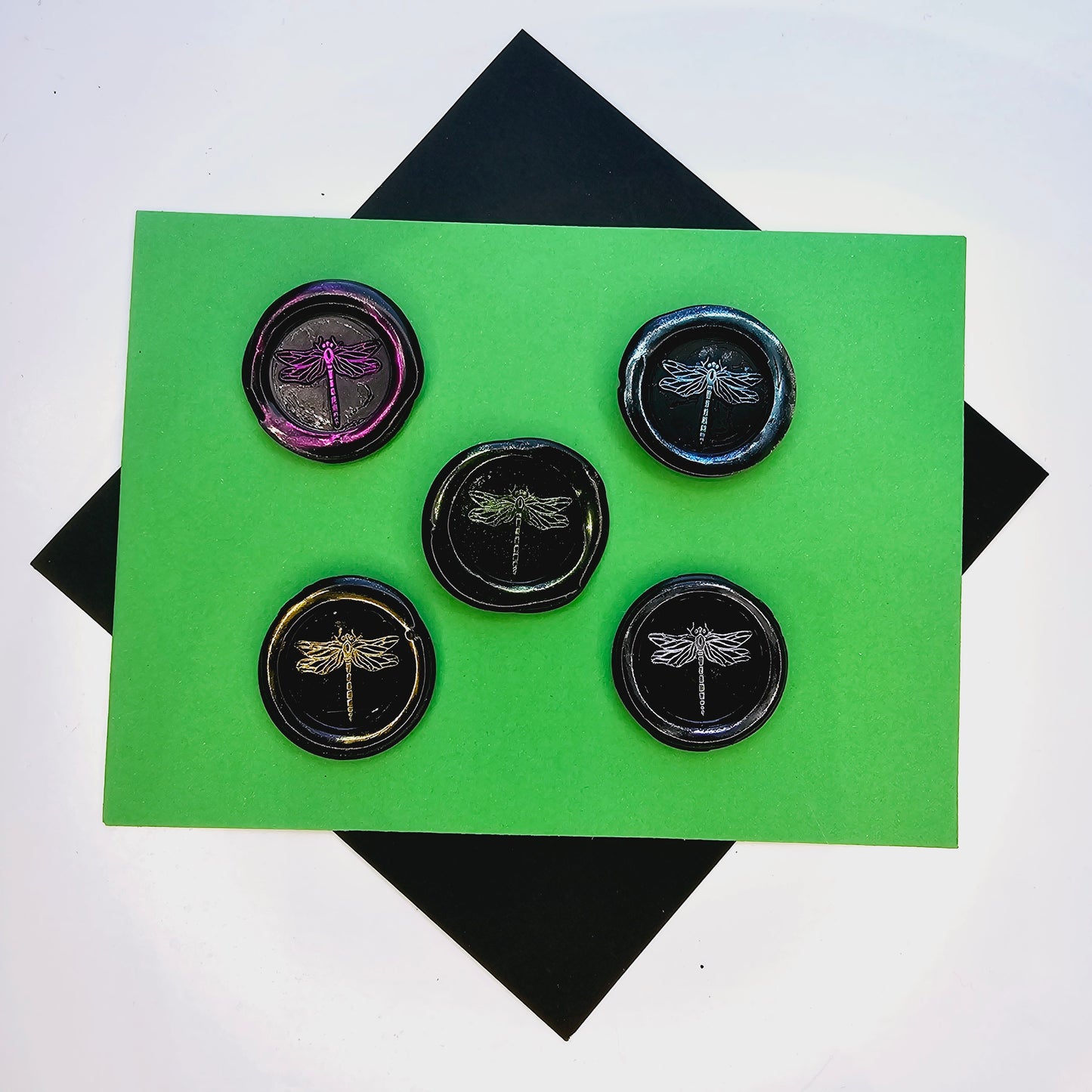 Dragonfly Wax Seal Metallic Black & Multi Color Set of Five