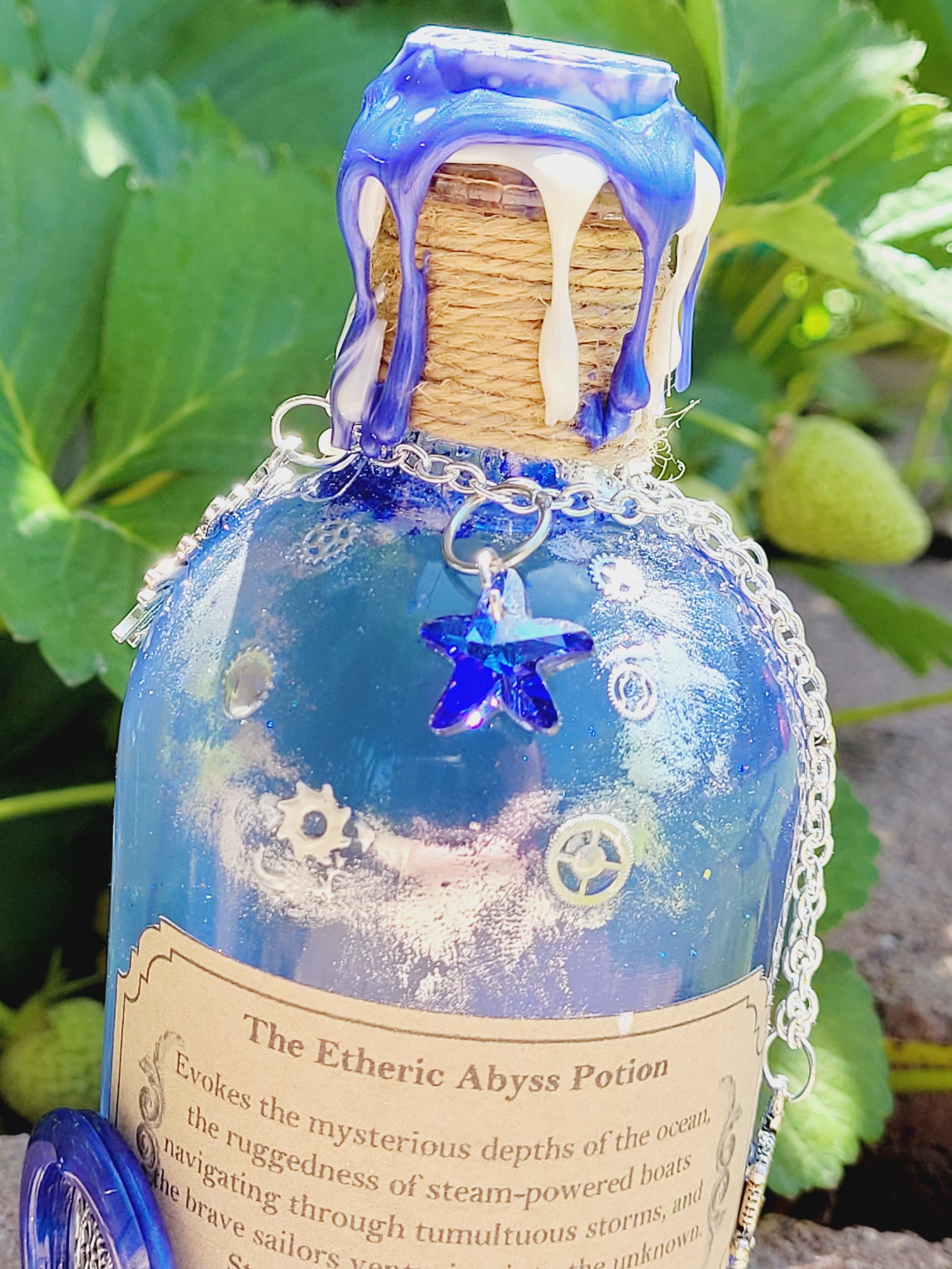 The Etheric Abyss Brew Elixir Potion Silver and Blue Decorative Bottle