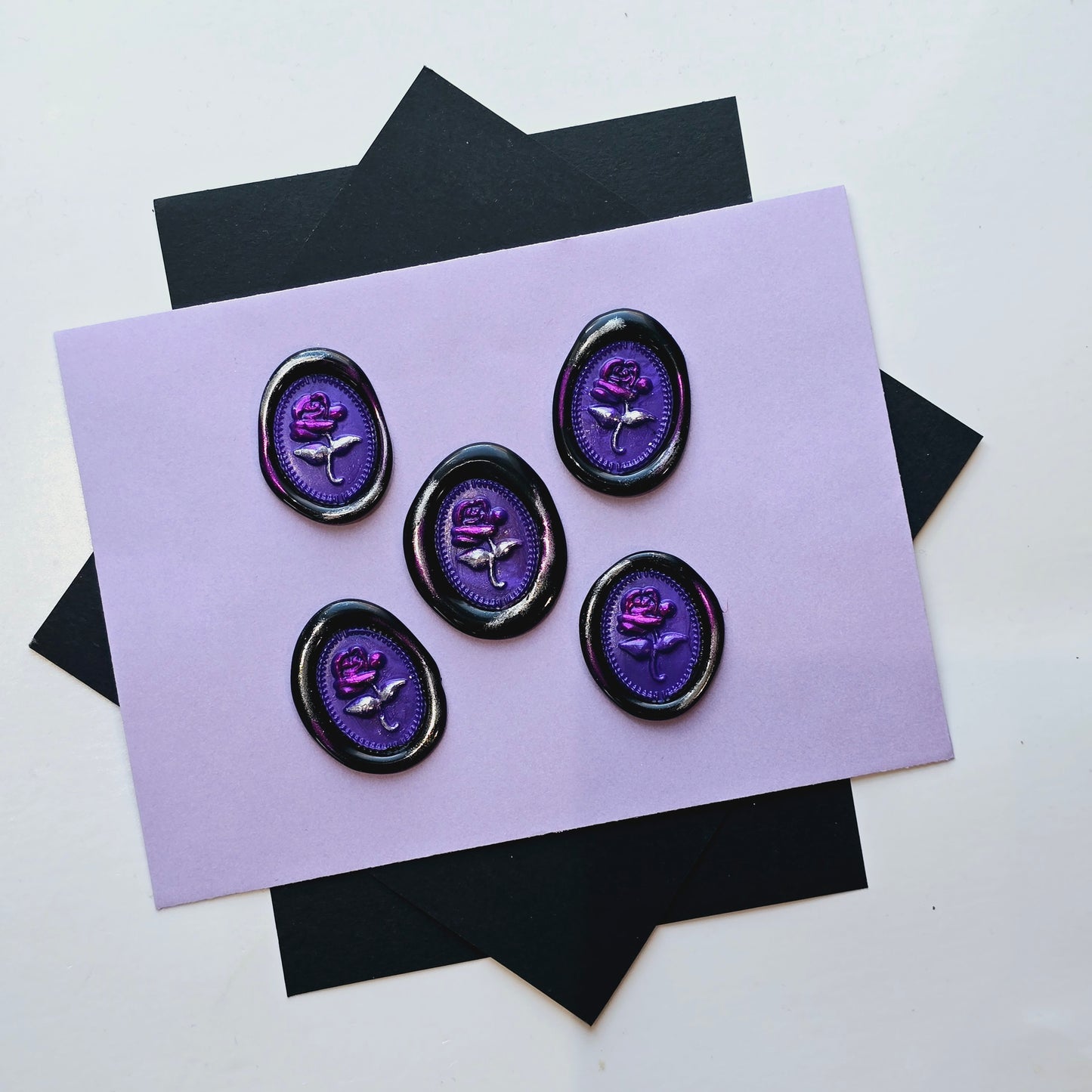 Rose Wax Seals Black Purple & Silver Set of Five