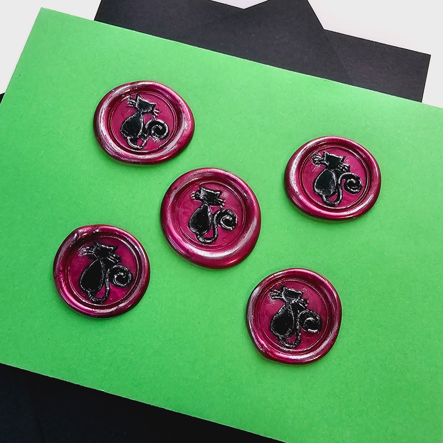 Black Cat & Mulberry Red & Silver Wax Seals Set of Five