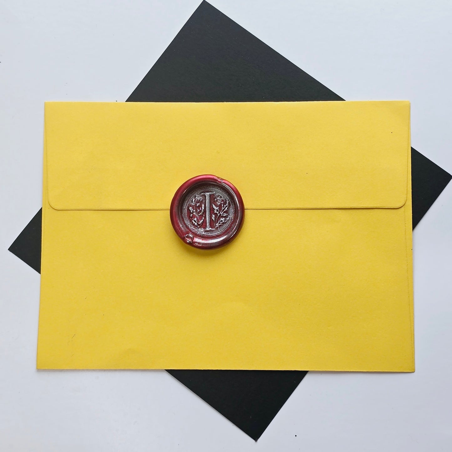 Letter I Wax Seals Metallic Deep Ruby Red Silver Gold Set of Five