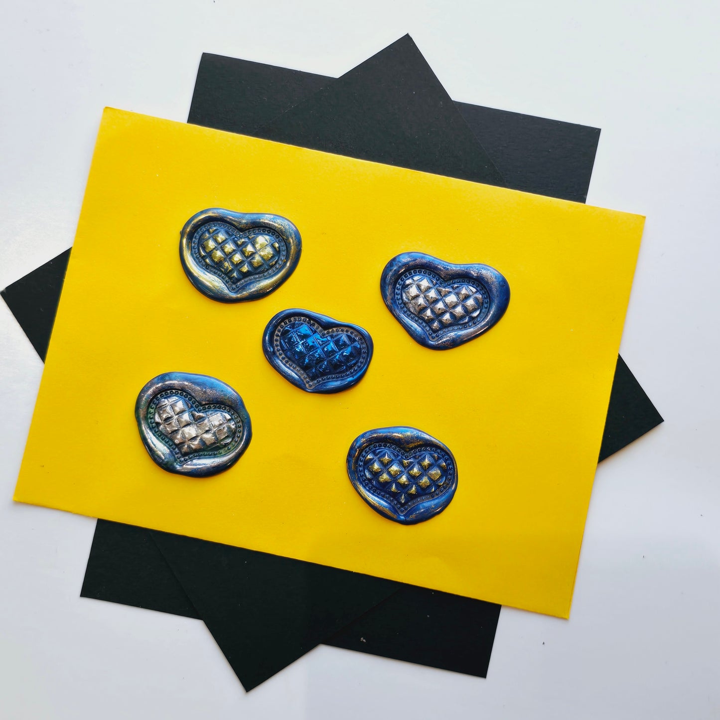 Heart Wax Seals Blue, Gold & Silver Set of Five